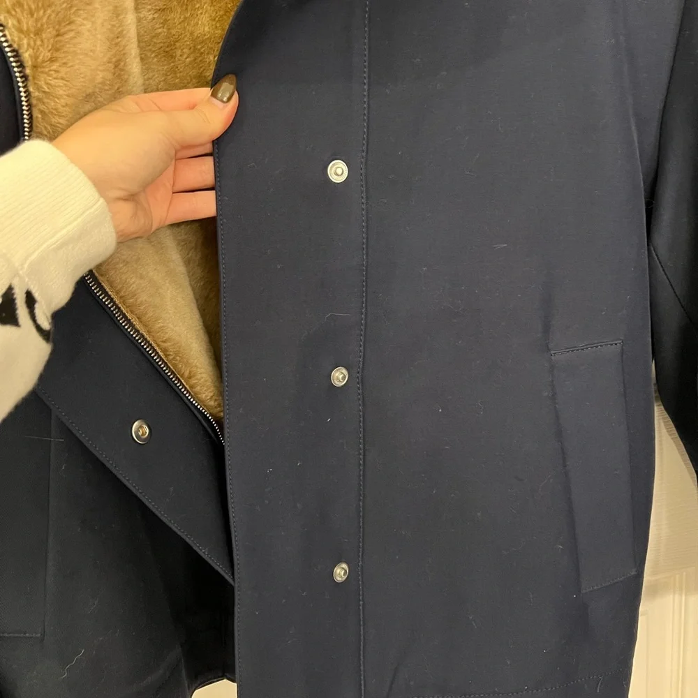 NWT!!! Theory utility outerwear navy ocean REAL shearling lamb fur - Picture 12 of 13